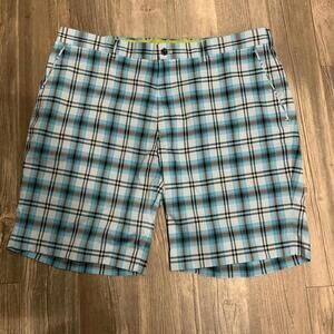 Louis Raphael Golf Casual Shorts Size 40 Flat Front Blue Plaid 9"